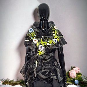 BLK1026-Handpainted Modern Filipiniana Wrap-Around Alampay Black